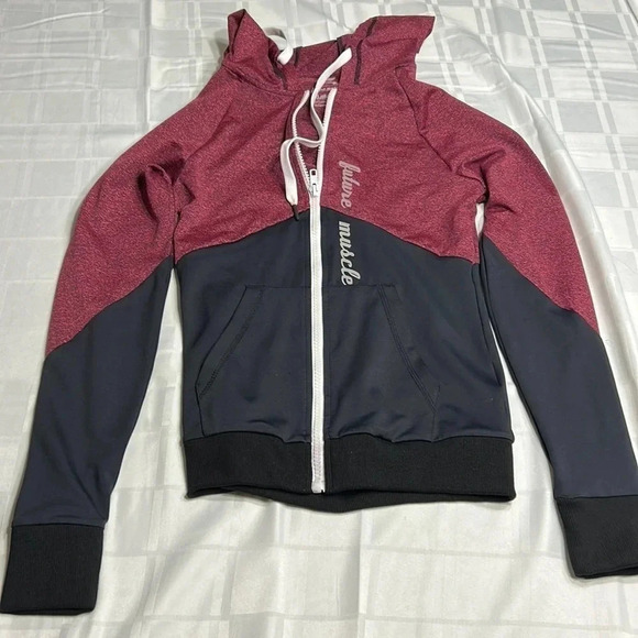 Vtg Y2K Hoodie / zipper,women XS, color bloc,gym,members,workout team,activewear - Picture 9 of 17